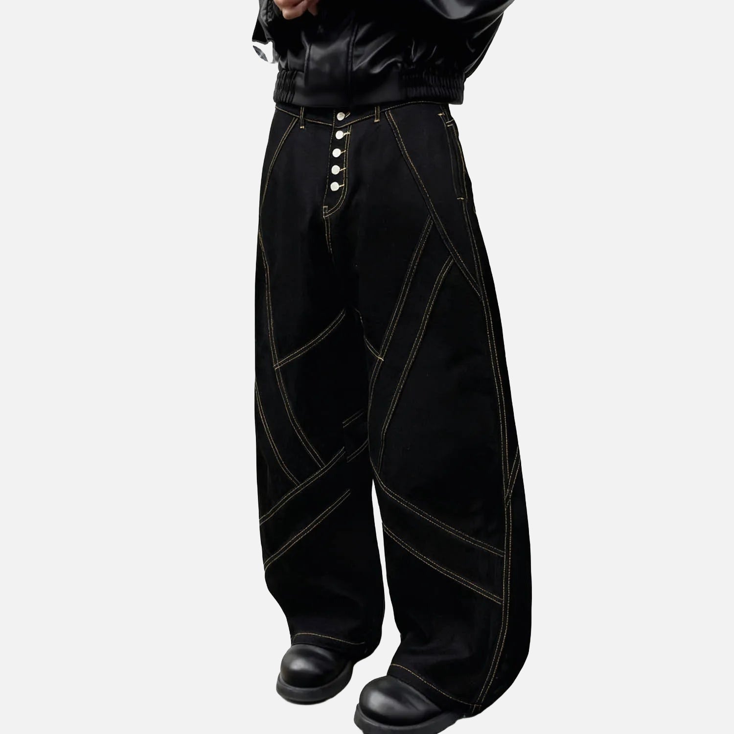 Retro Black Baggy Wide-Leg Jeans