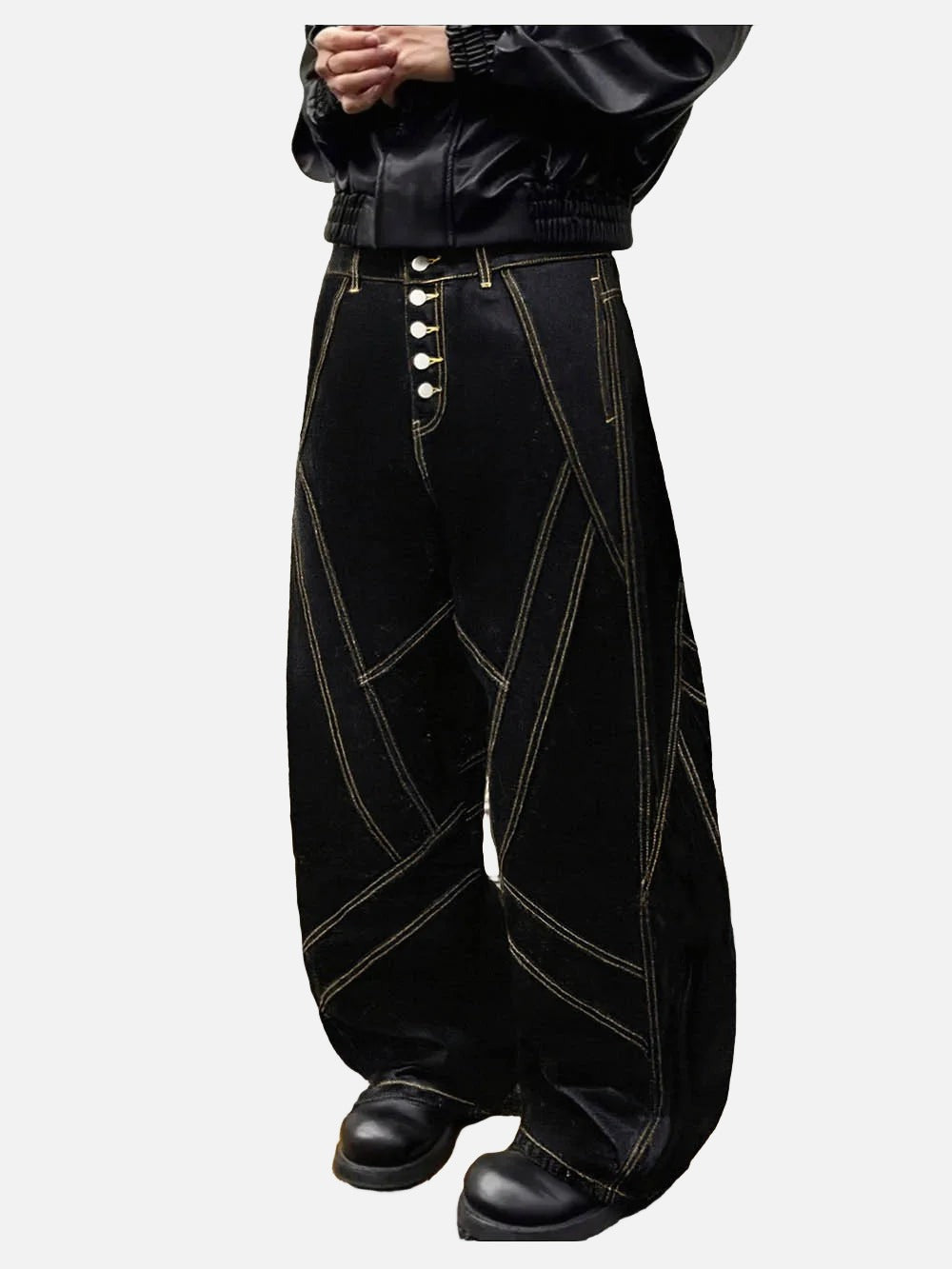 Retro Black Baggy Wide-Leg Jeans