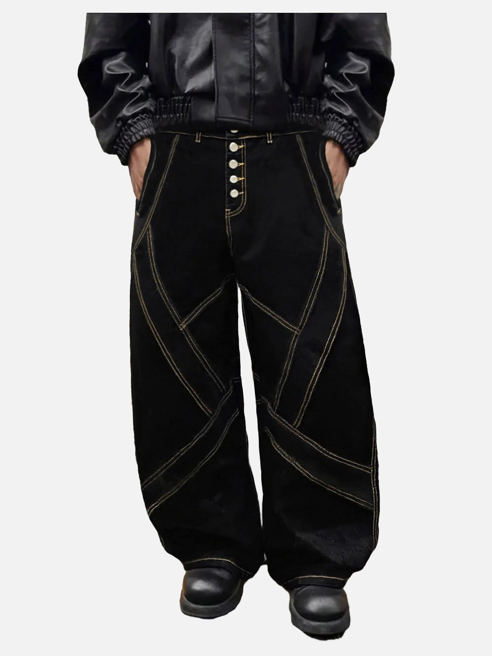 Retro Black Baggy Wide-Leg Jeans