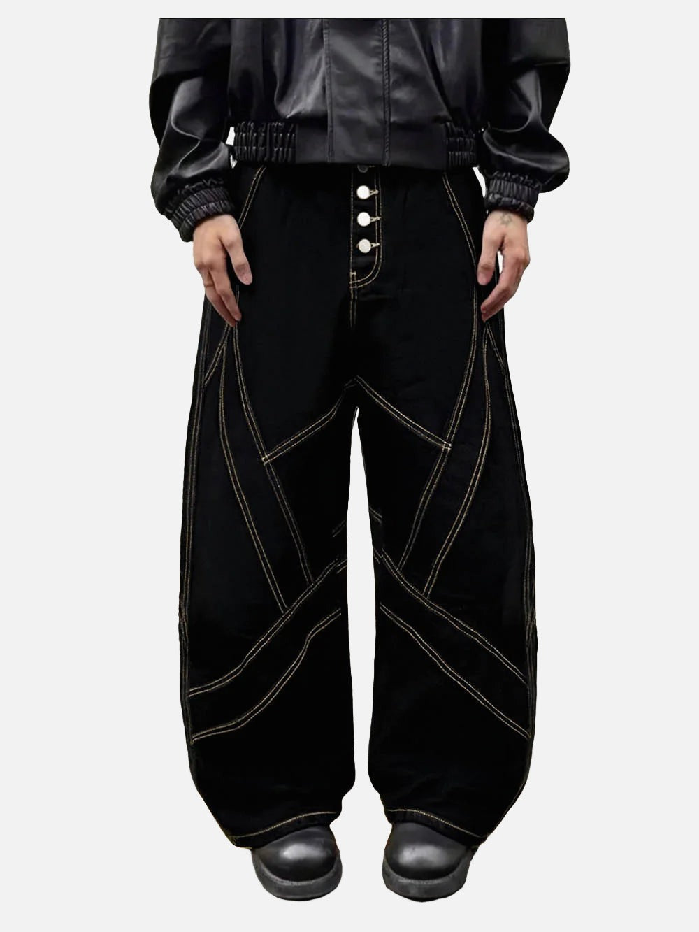 Retro Black Baggy Wide-Leg Jeans