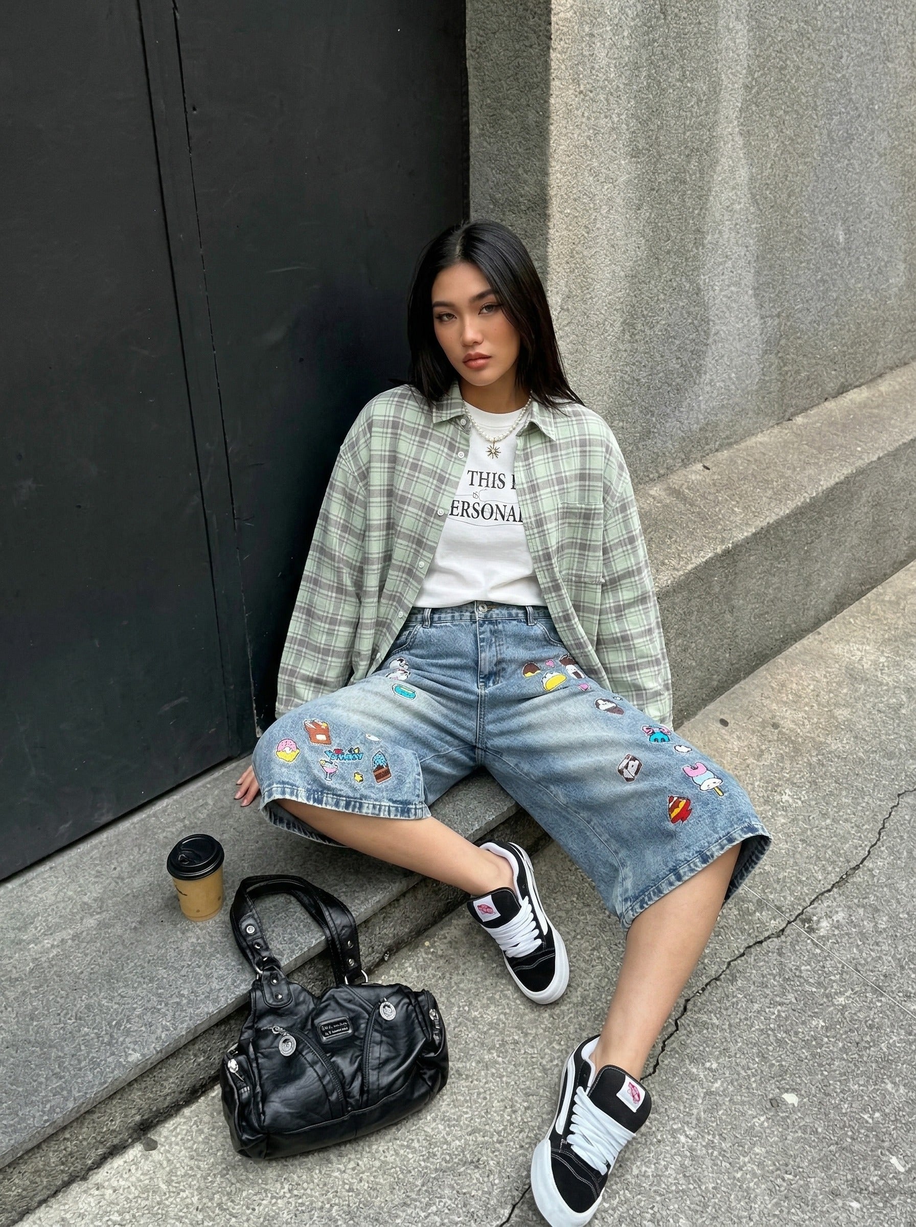 Retro Fun Embroidered Denim Culotte Shorts