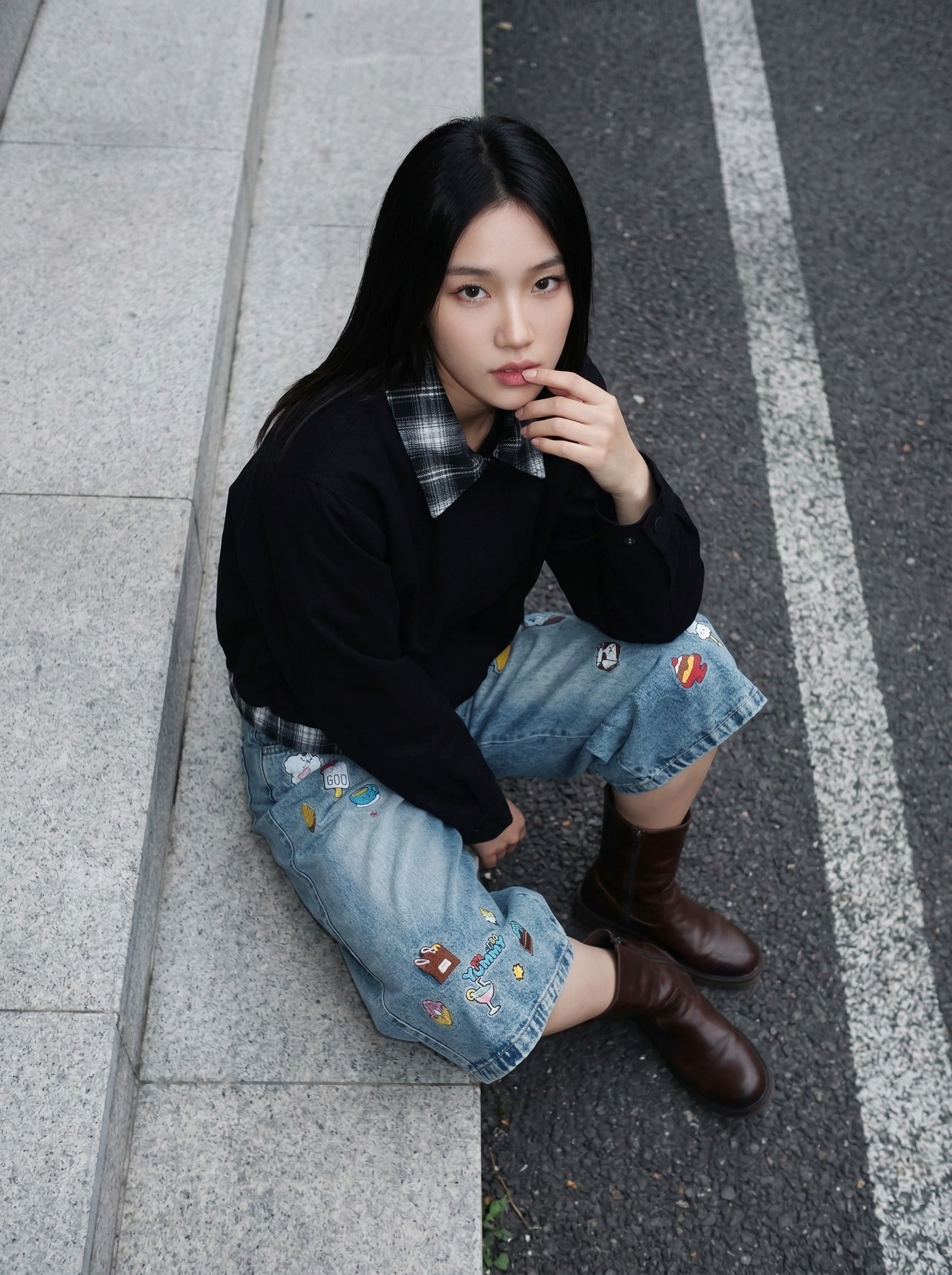 Retro Fun Embroidered Denim Culotte Shorts