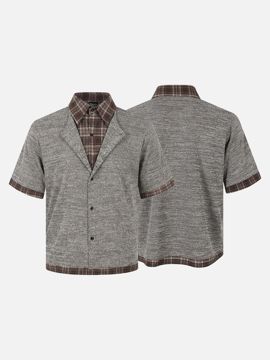 Retro Plaid Layered Short-Sleeved Shirt