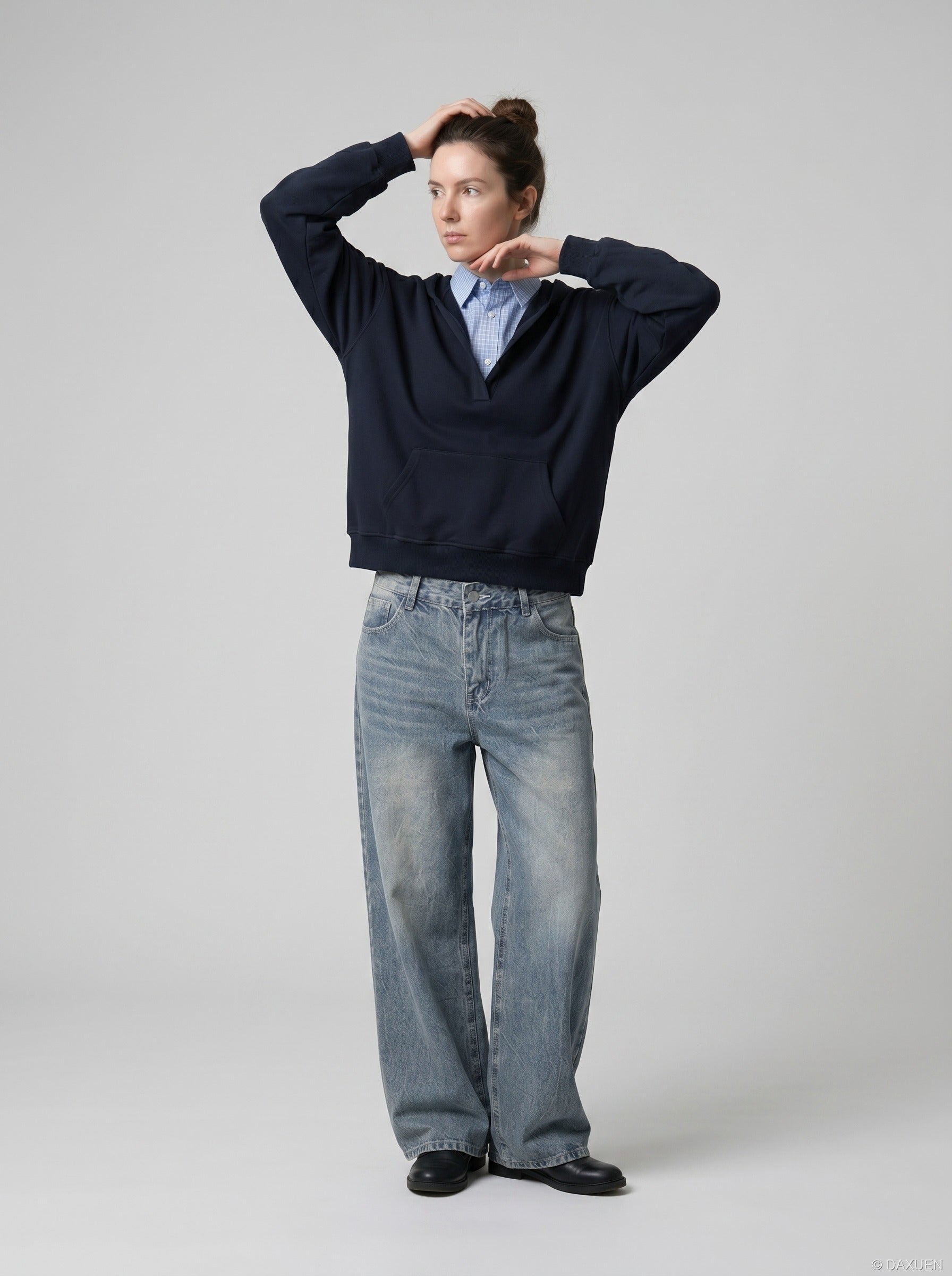 Retro Wide-Leg Distressed Denim Jeans