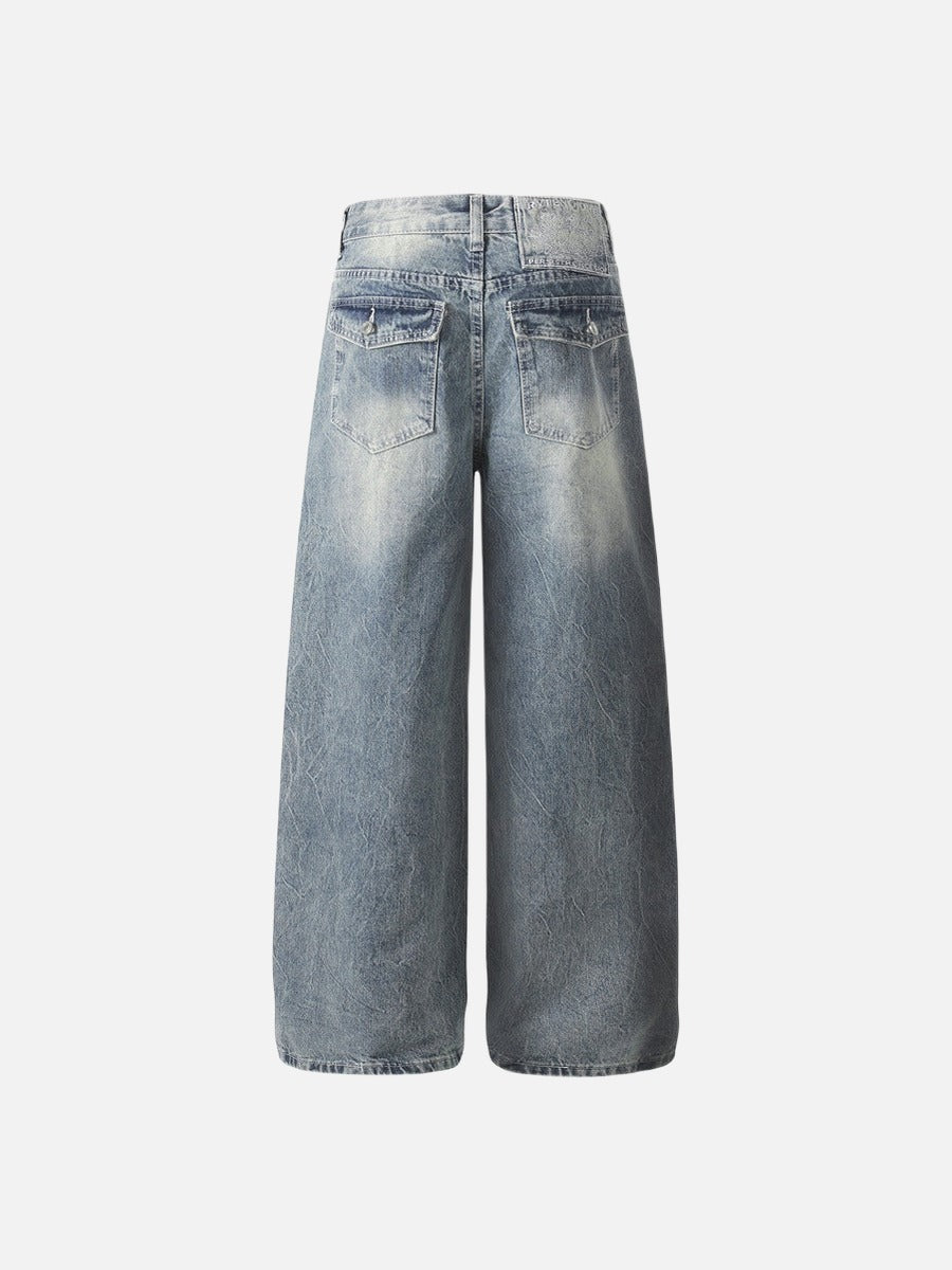 Retro Wide-Leg Distressed Denim Jeans