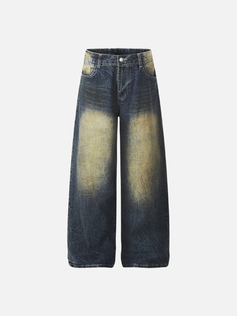 Retro Wide-Leg Distressed Denim Jeans