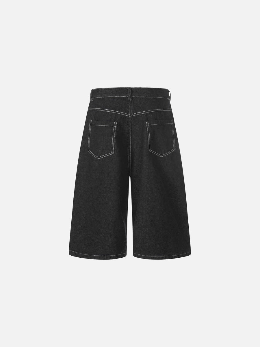 Pantalón corto vaquero de pernera ancha con estrellas bordadas
