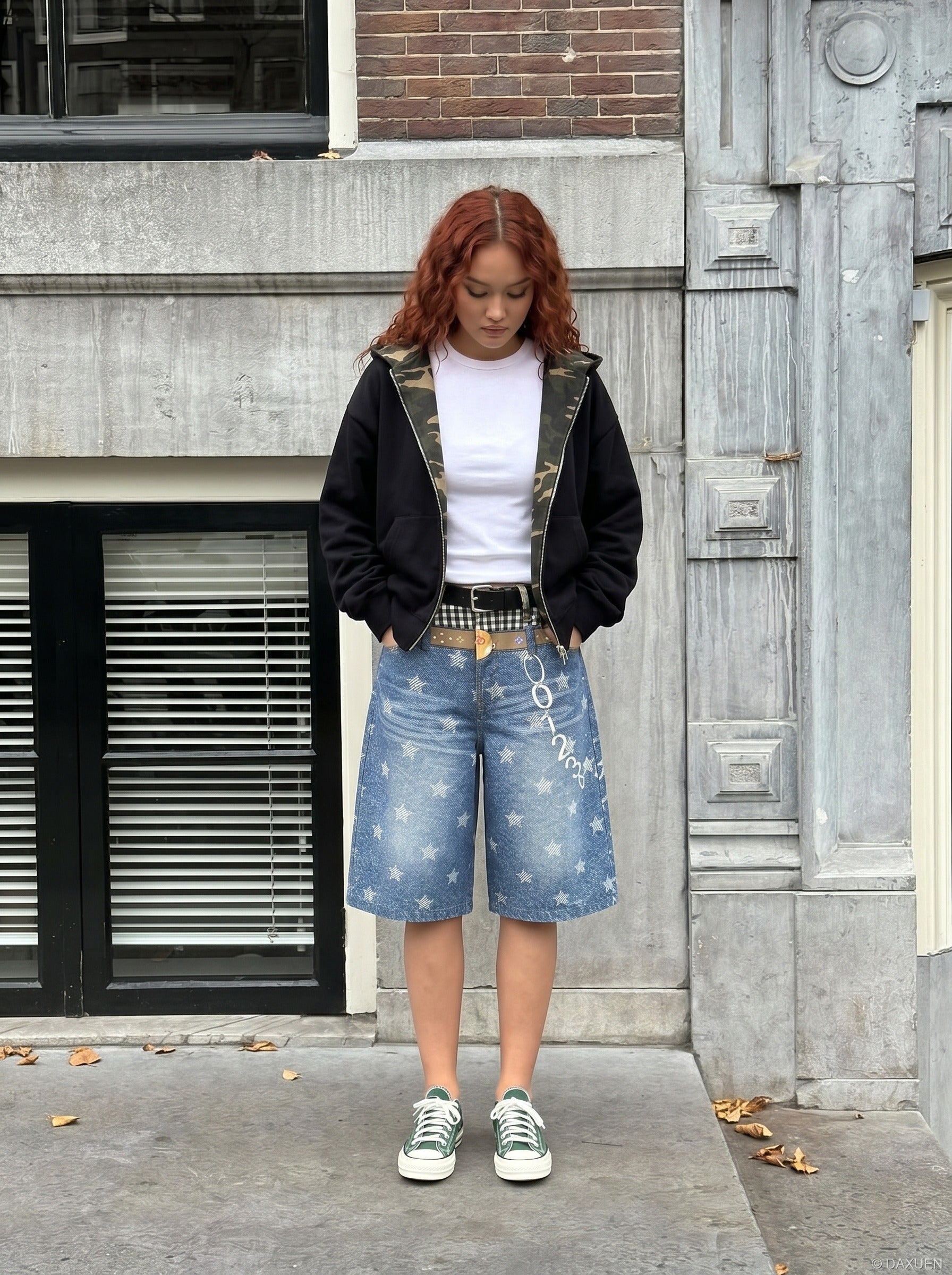 Pantalones cortos de tiro alto con estrellas