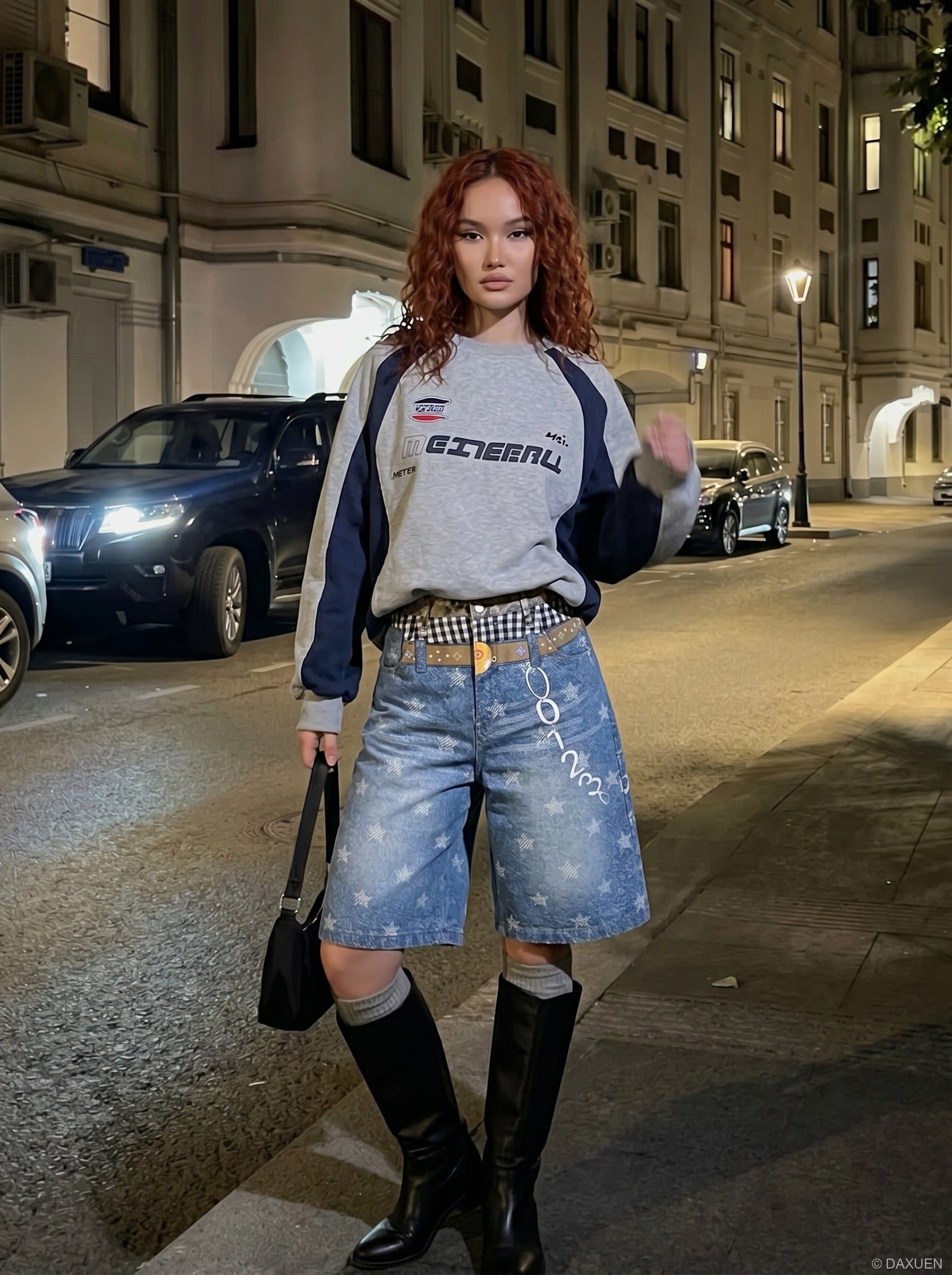 Pantalones cortos de tiro alto con estrellas