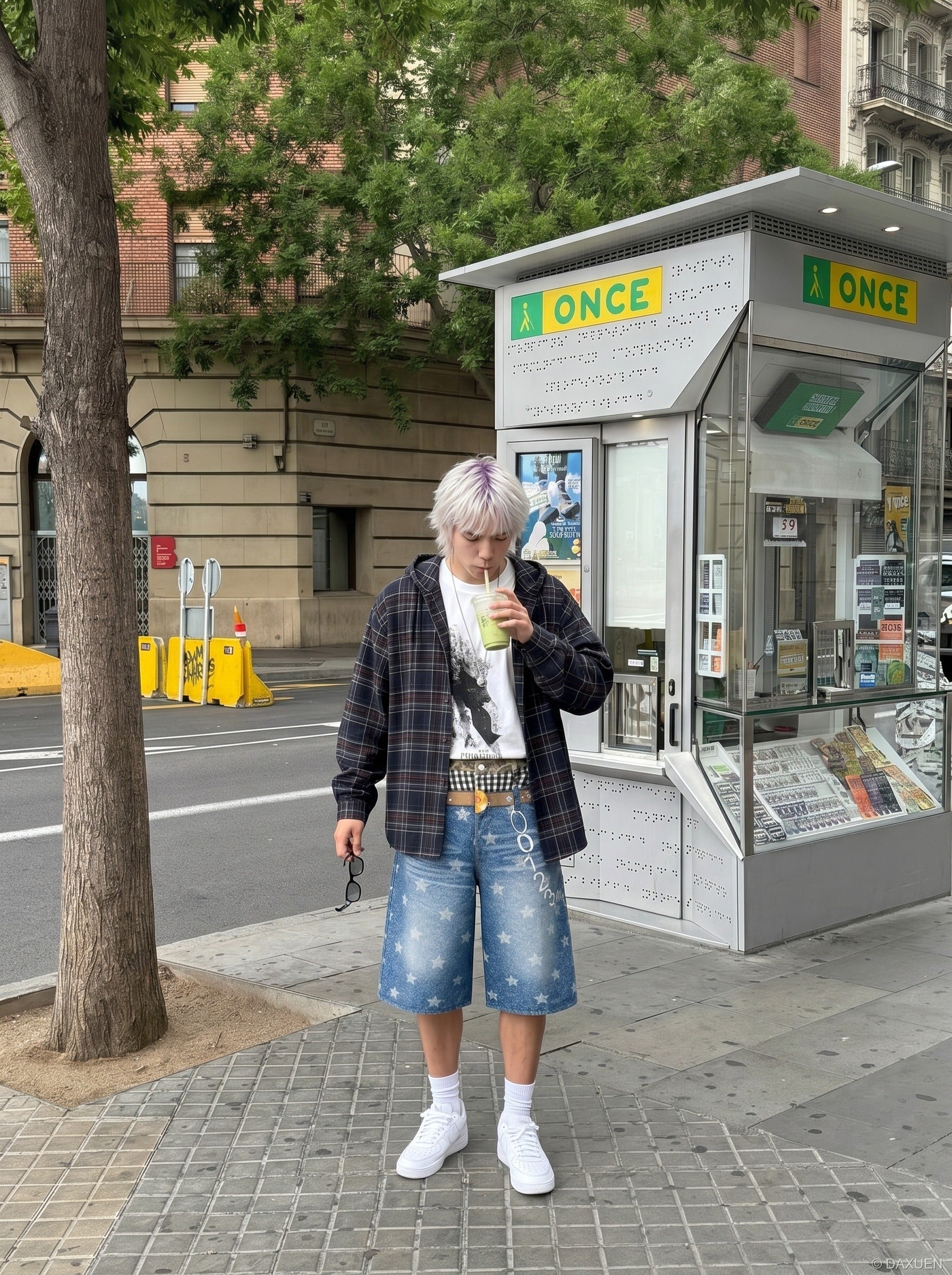 Pantalones cortos de tiro alto con estrellas