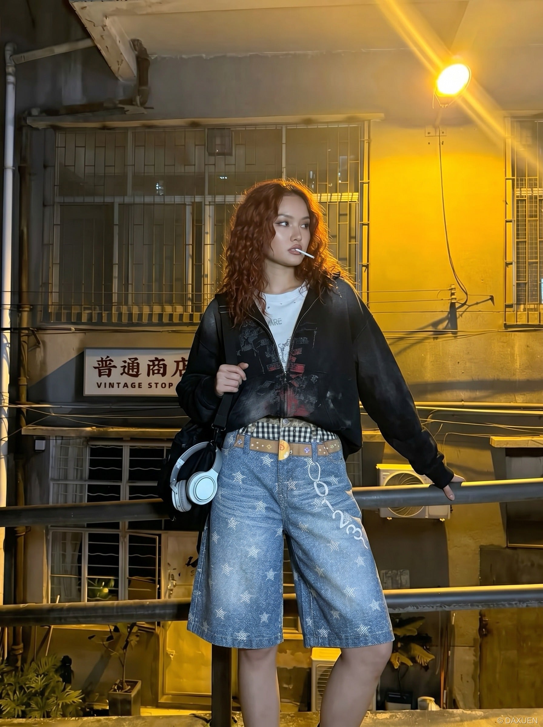 Pantalones cortos de tiro alto con estrellas