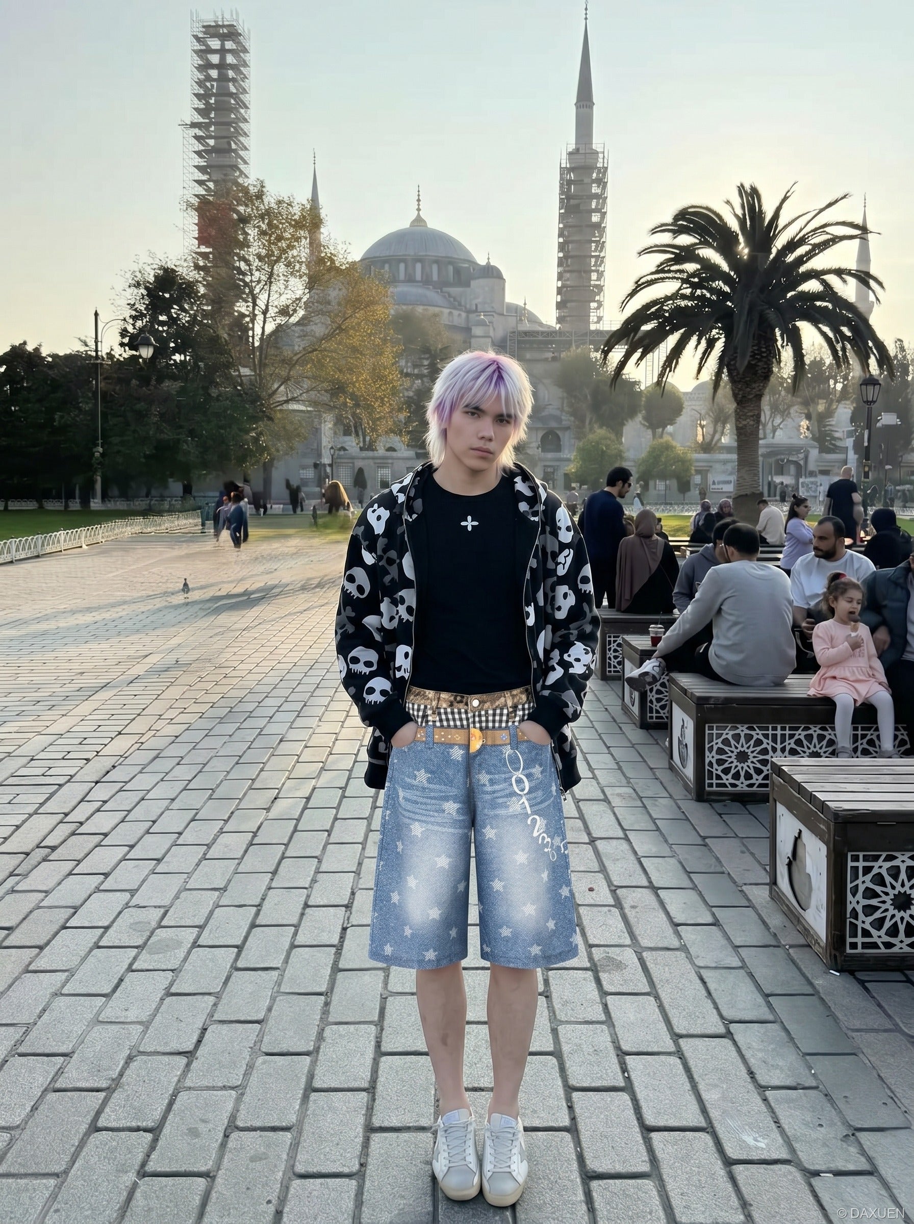 Pantalones cortos de tiro alto con estrellas