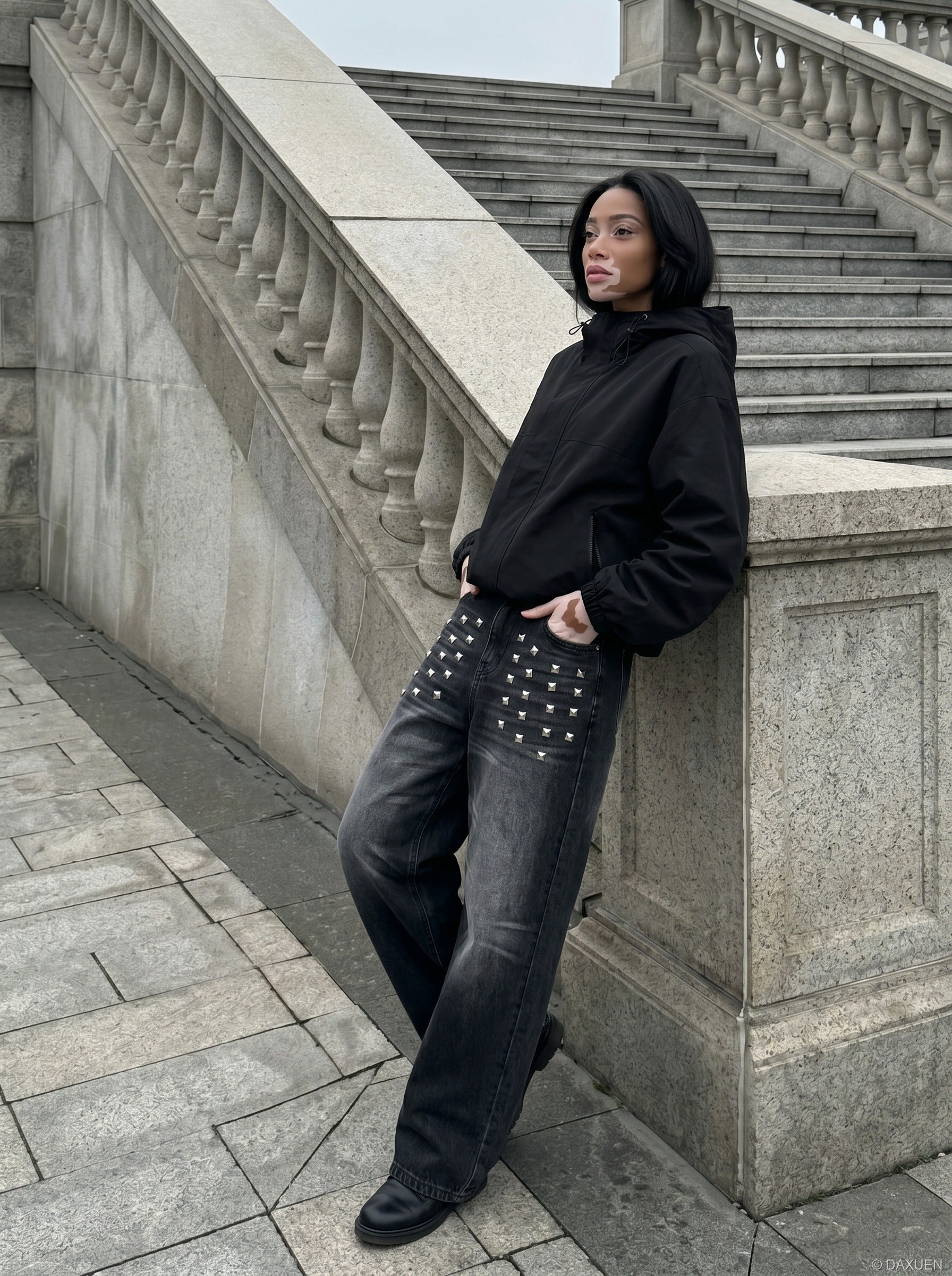 Studded Wide-Leg Denim Jeans