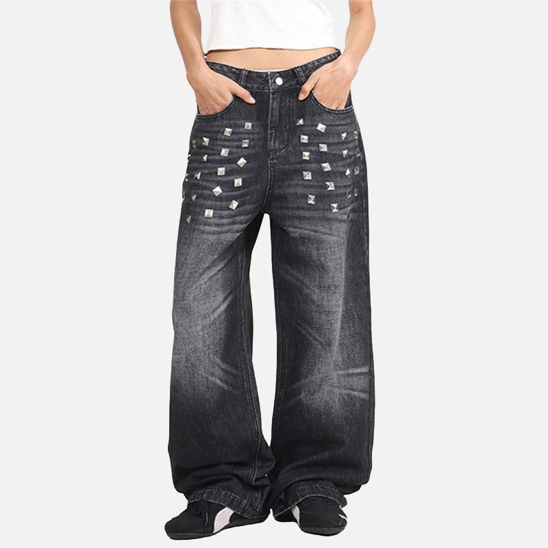 Studded Wide-Leg Denim Jeans