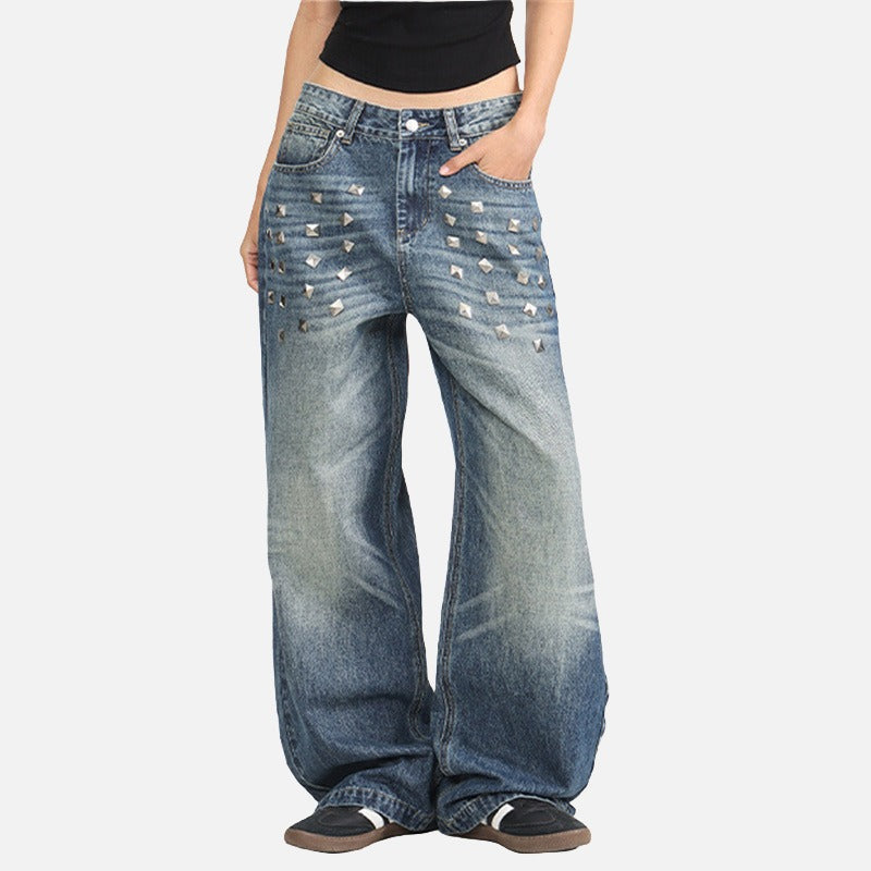 Studded Wide-Leg Denim Jeans