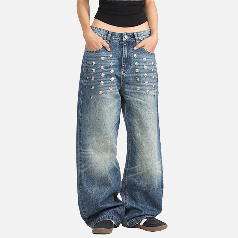 Studded Wide-Leg Denim Jeans