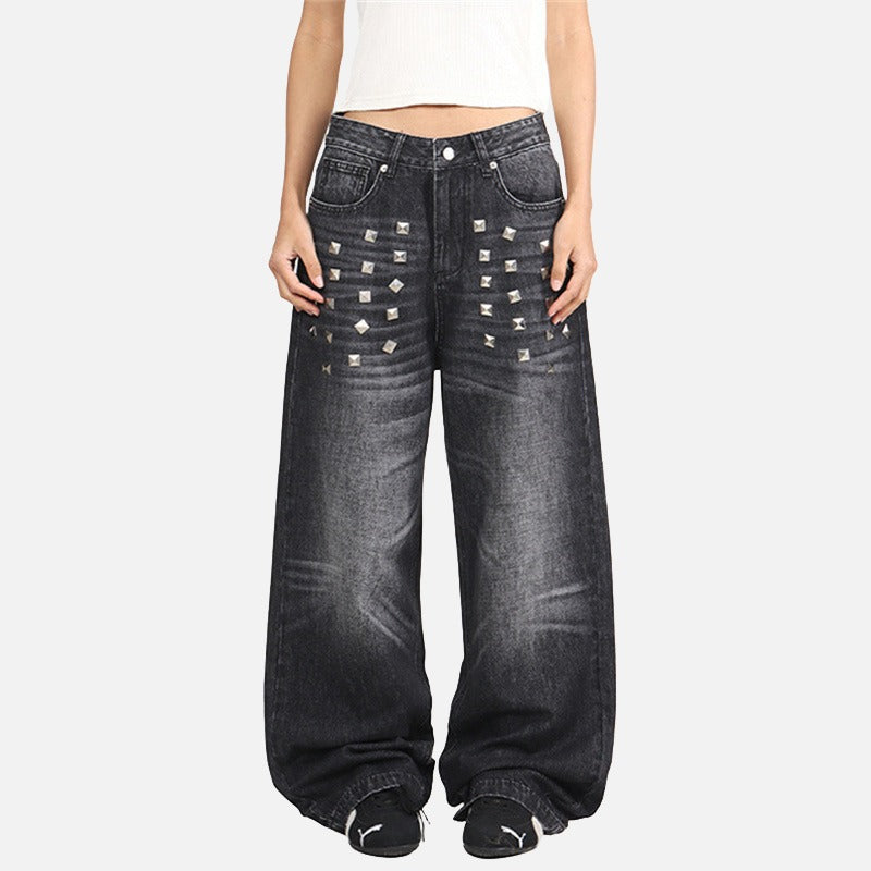 Studded Wide-Leg Denim Jeans