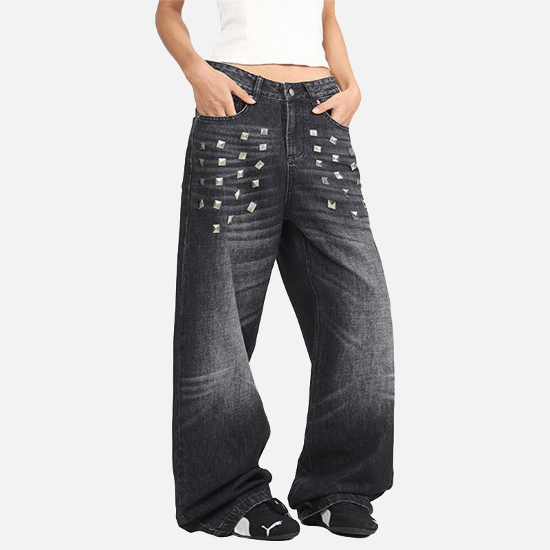 Studded Wide-Leg Denim Jeans