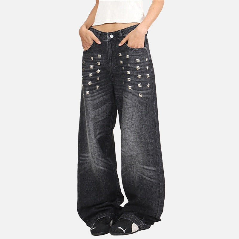 Studded Wide-Leg Denim Jeans