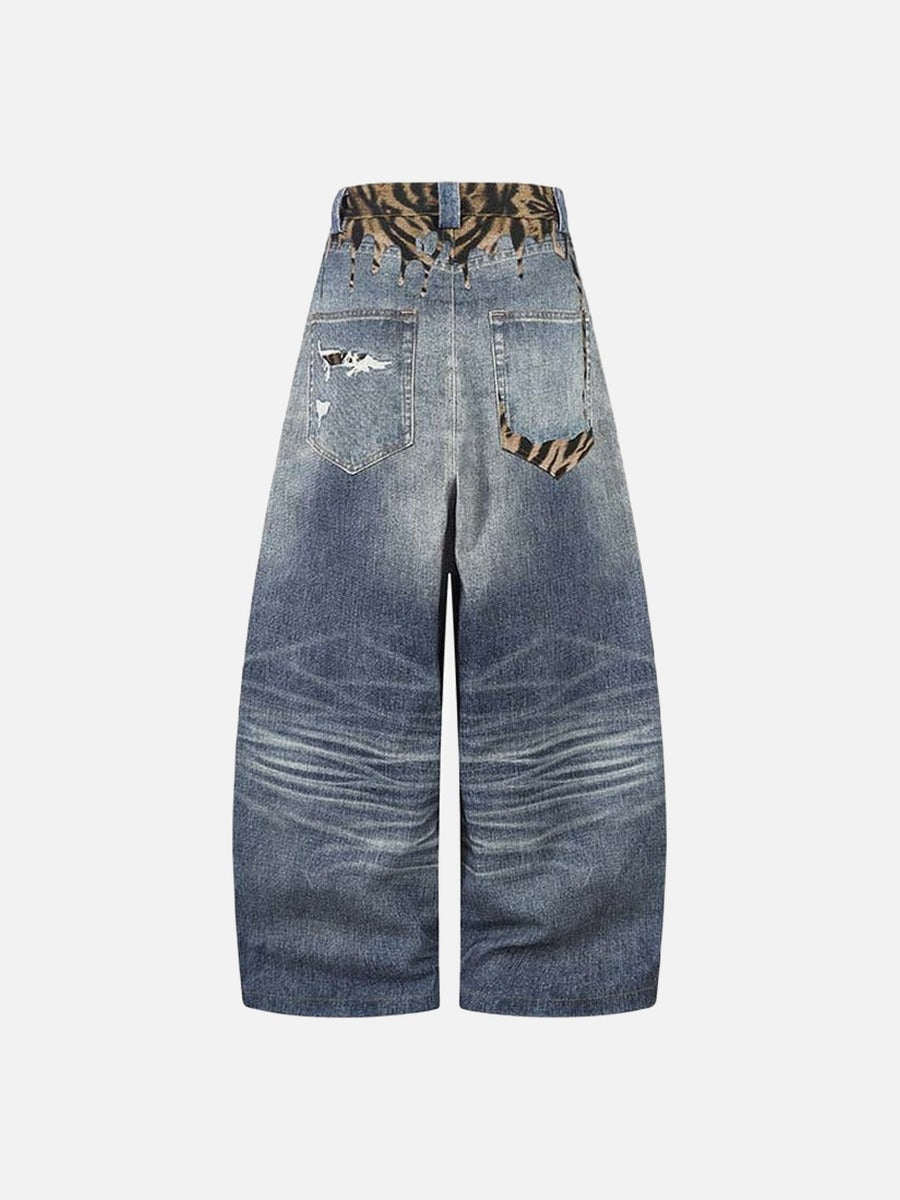 Tiger Stripe Distressed Wide-Leg Jeans