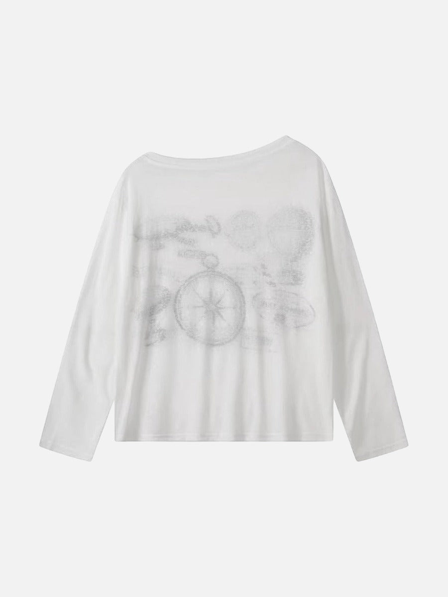 Camiseta de manga larga con diseño de brújula vintage