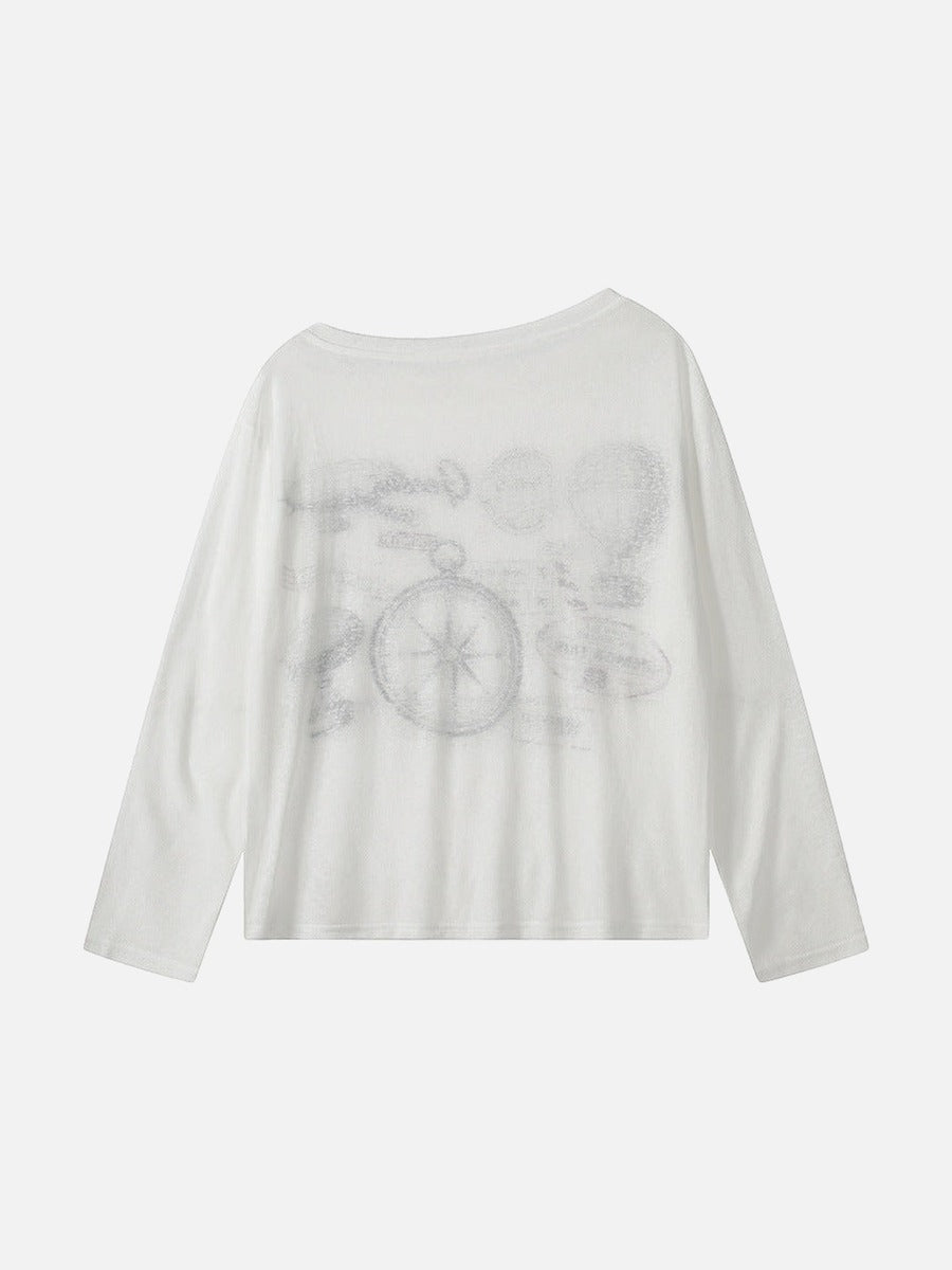 Camiseta de manga larga con diseño de brújula vintage