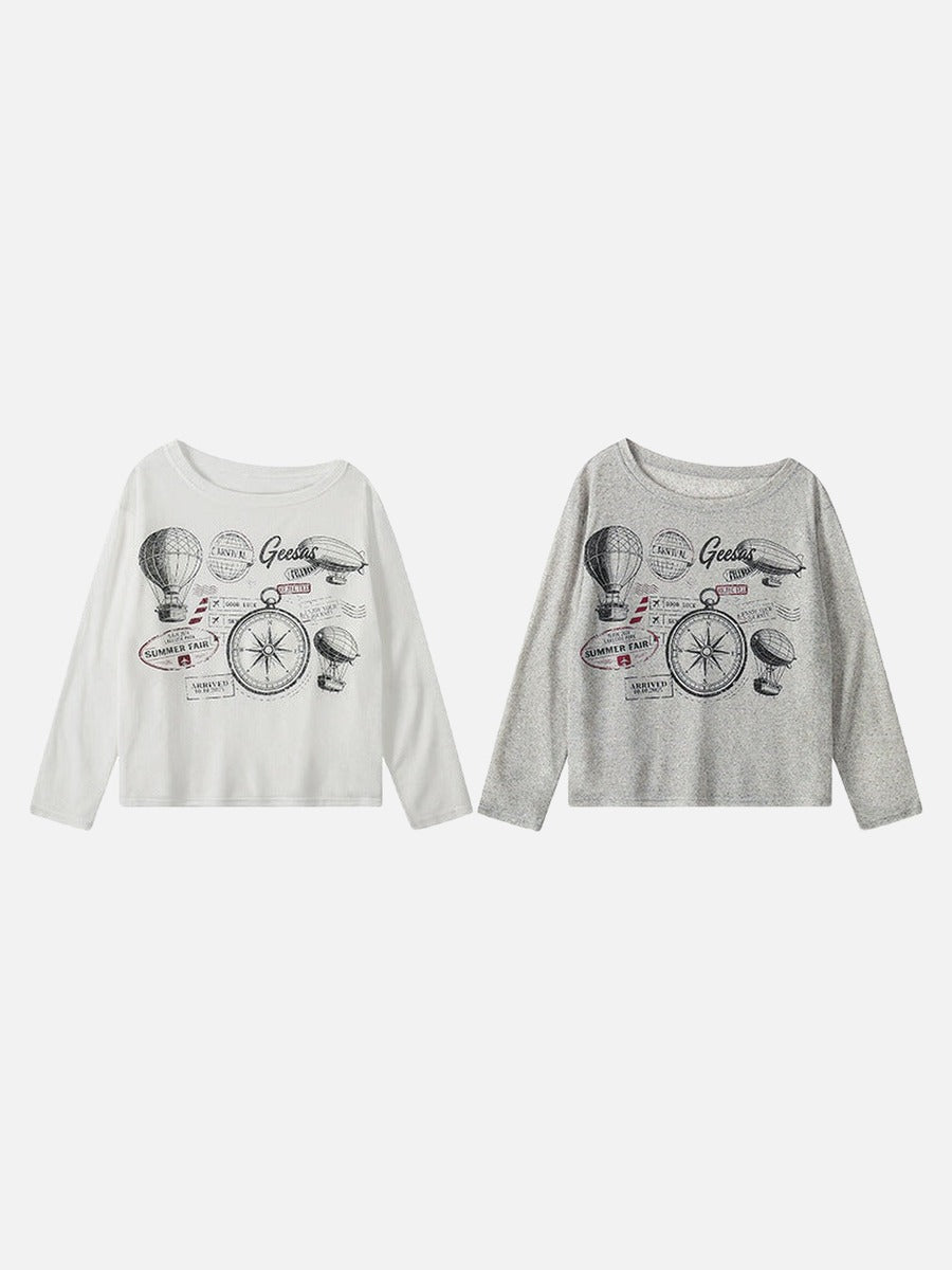 Camiseta de manga larga con diseño de brújula vintage