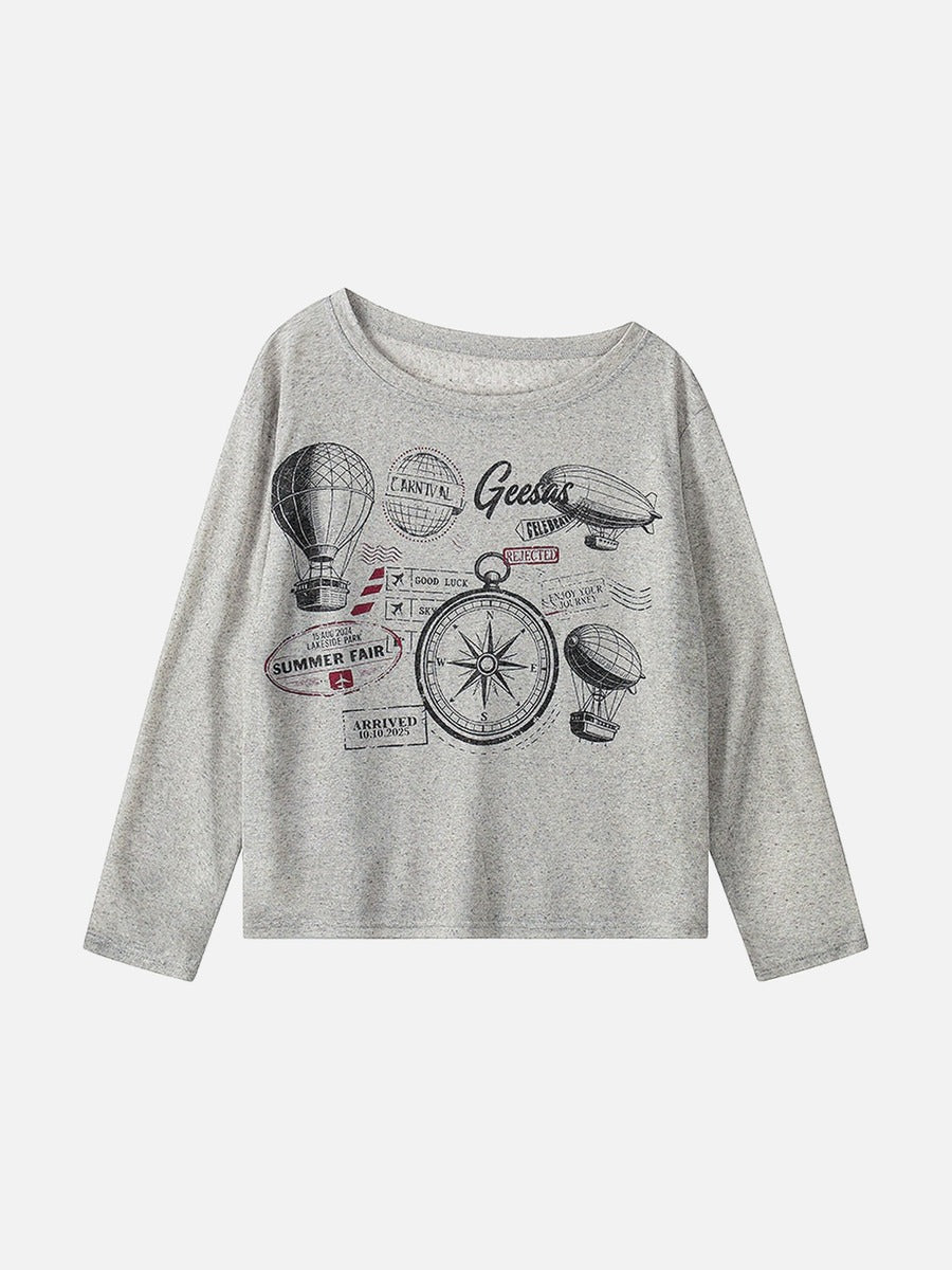 Camiseta de manga larga con diseño de brújula vintage