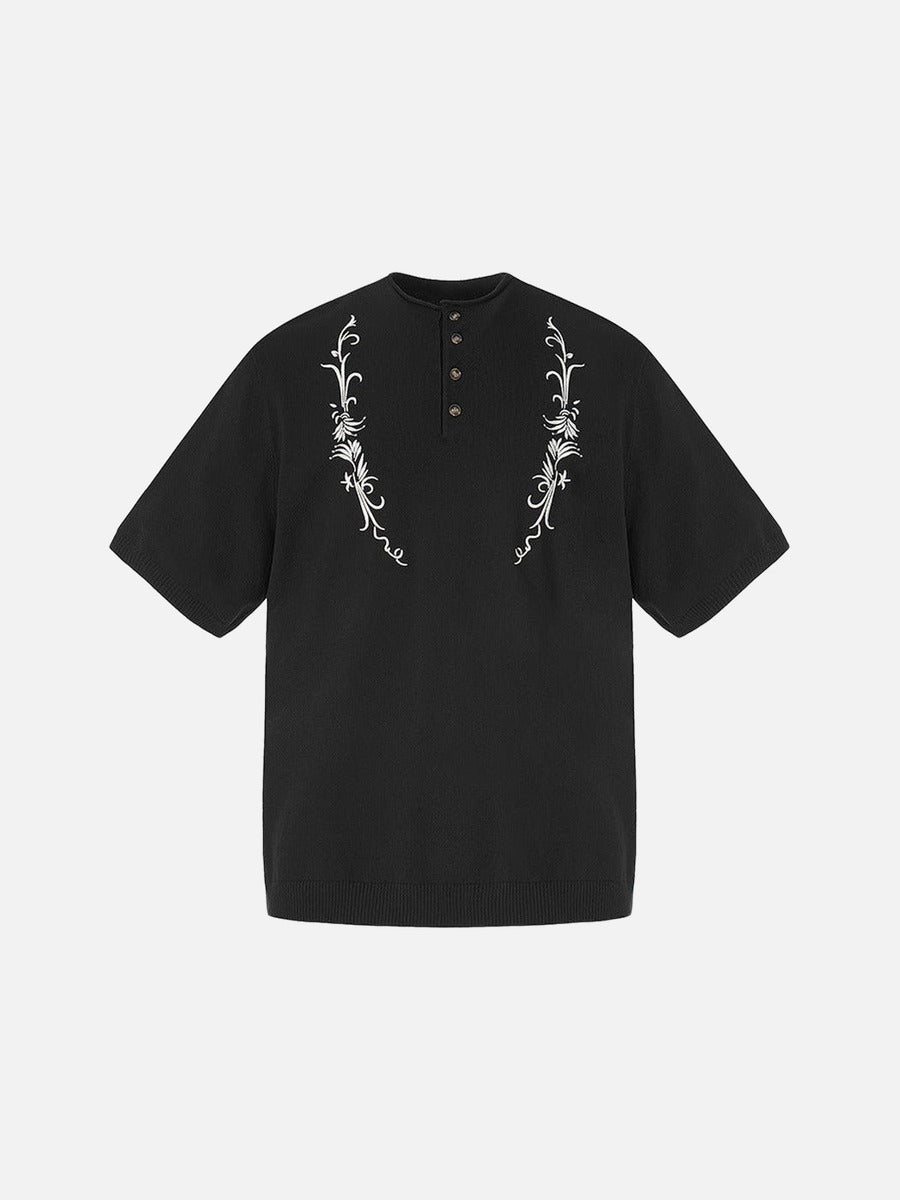 Top de punto Henley bordado vintage