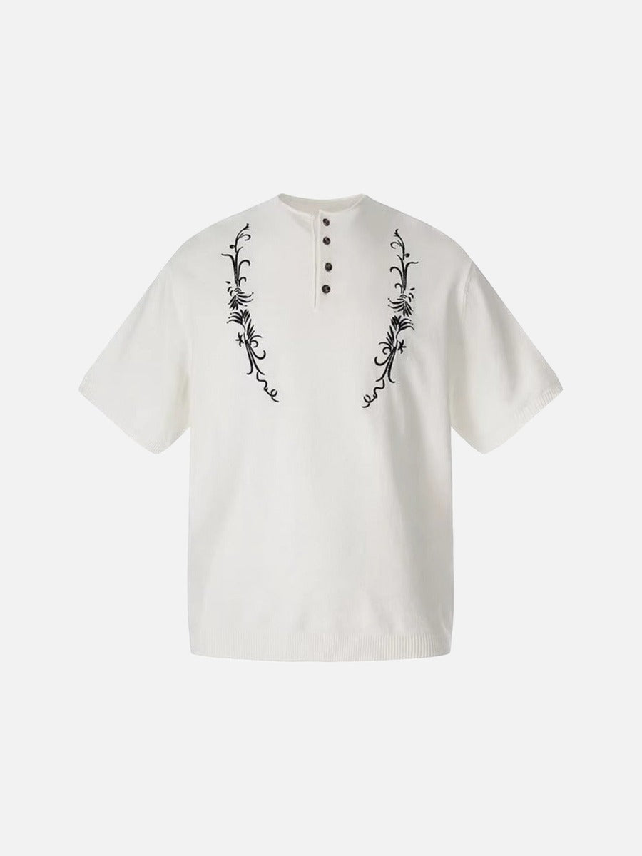 Top de punto Henley bordado vintage