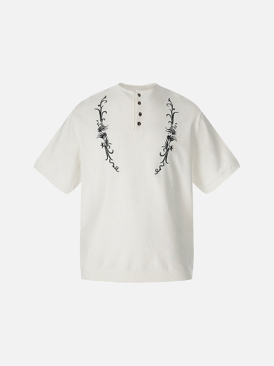 Top de punto Henley bordado vintage