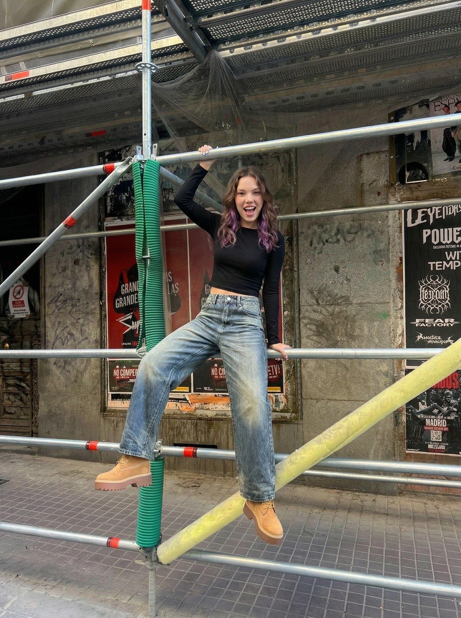 Jeans de lavado vintage de pierna ancha