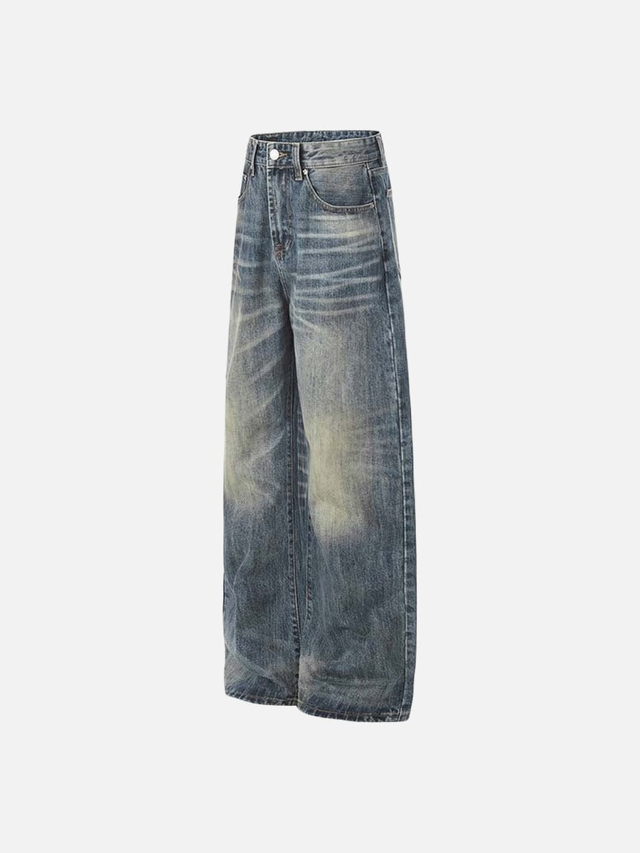 Jeans de lavado vintage de pierna ancha