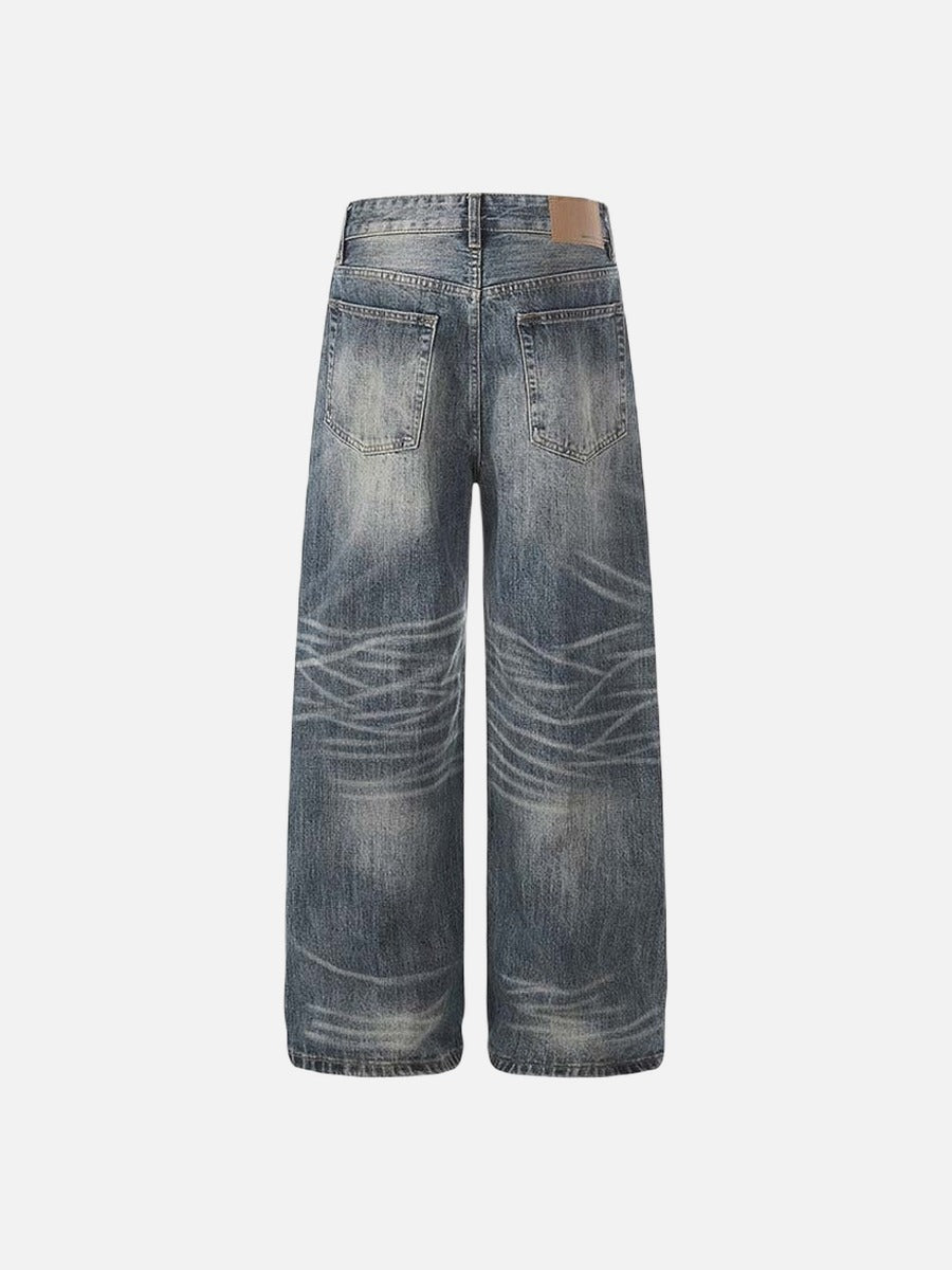 Jeans de lavado vintage de pierna ancha