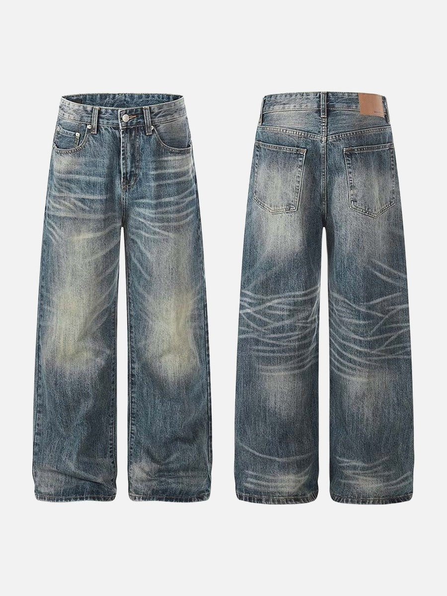 Jeans de lavado vintage de pierna ancha
