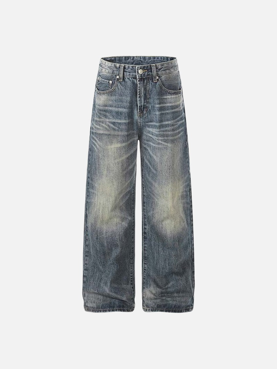 Jeans de lavado vintage de pierna ancha