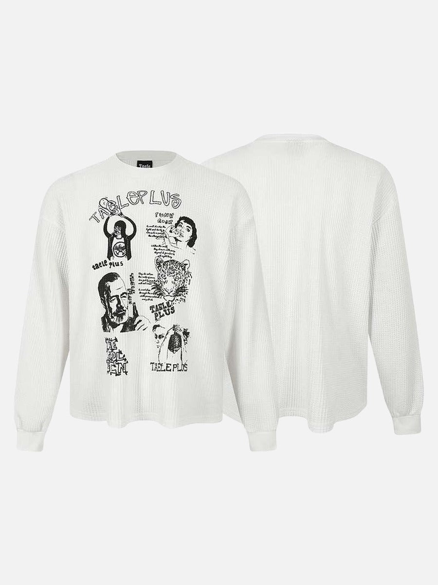 Camiseta de manga larga con gráfico de punto gofre