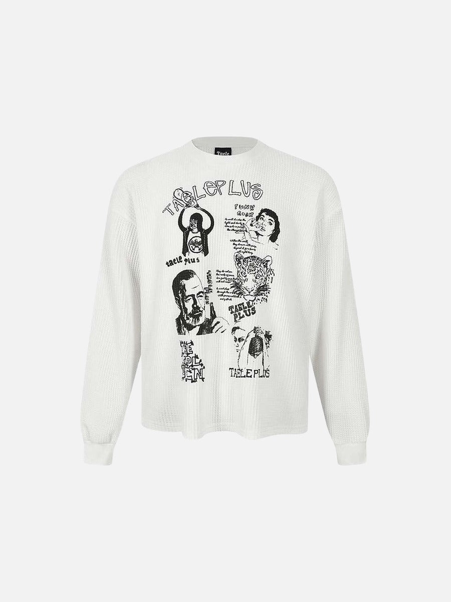 Camiseta de manga larga con gráfico de punto gofre