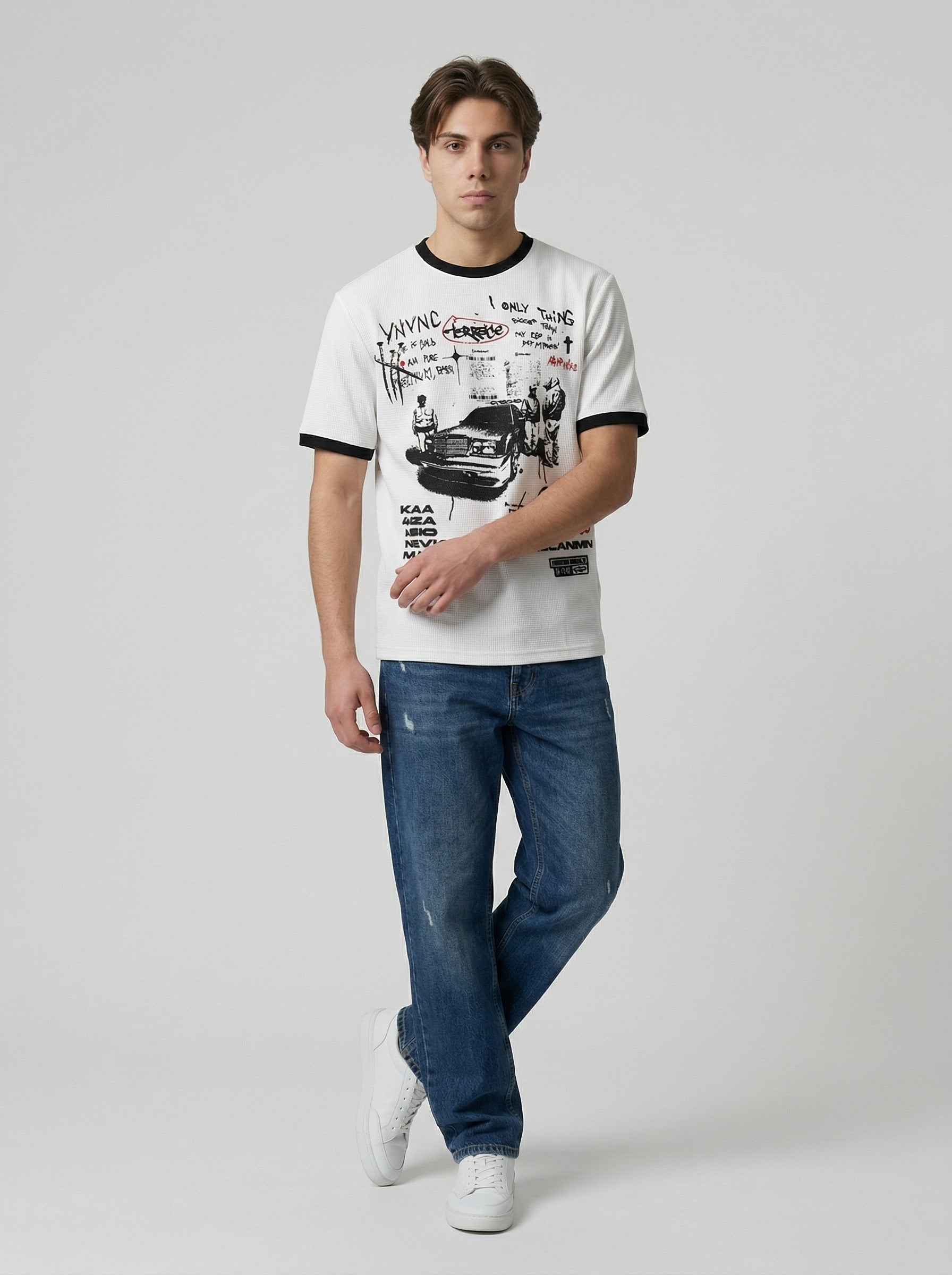 Camiseta Gráfica de Punto Waffle