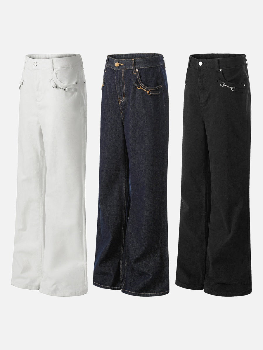 Wide-Leg Denim Jeans - Dark Indigo, White, Black