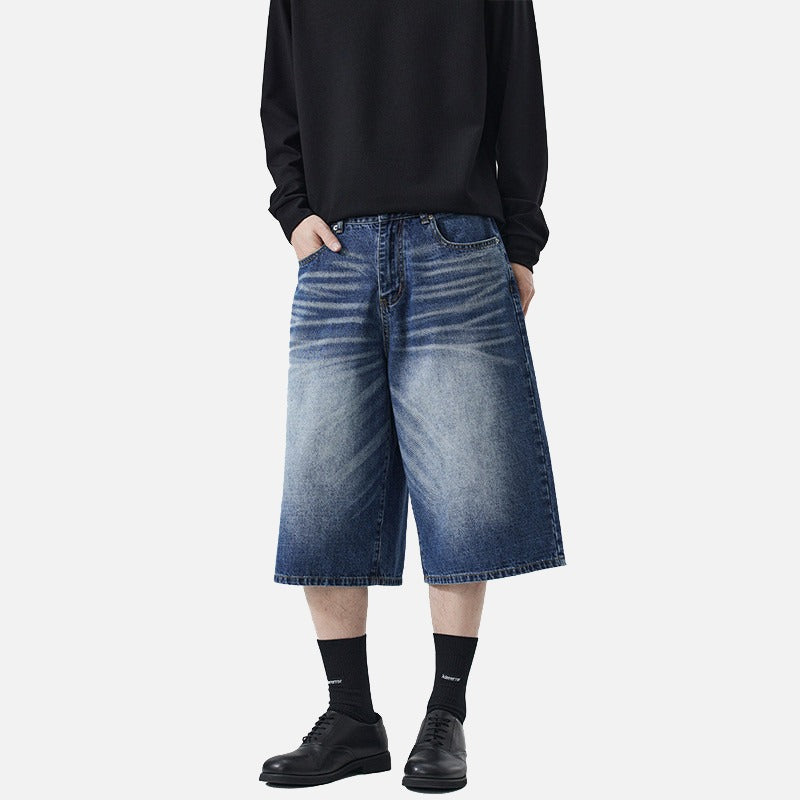 Wide-Leg Distressed Denim Shorts