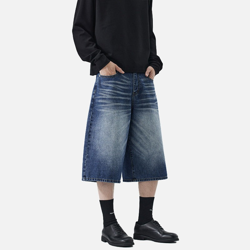 Wide-Leg Distressed Denim Shorts