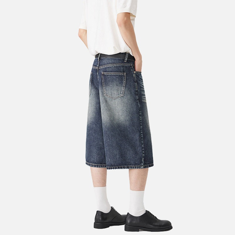 Wide-Leg Distressed Denim Shorts