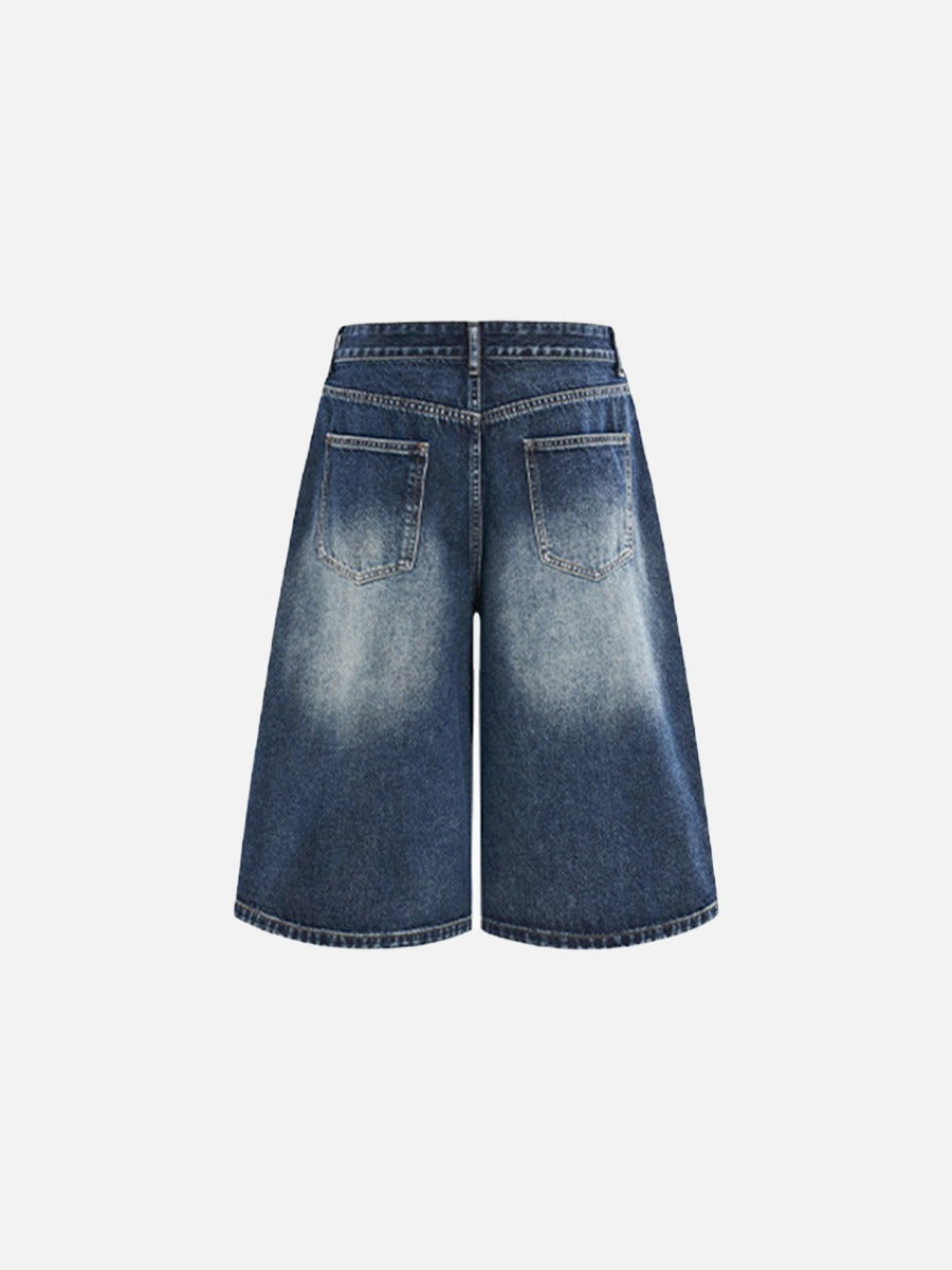 Wide-Leg Distressed Denim Shorts