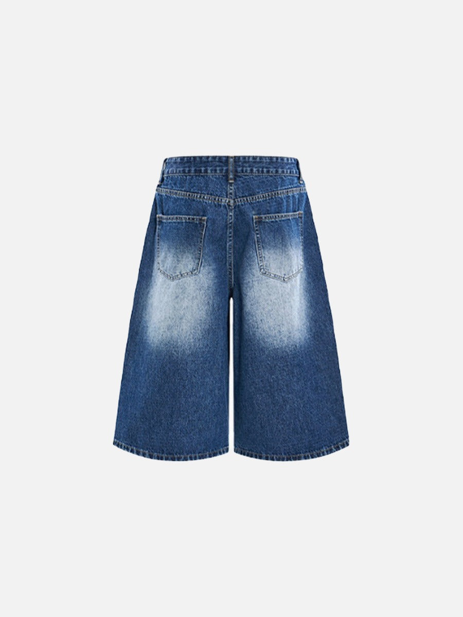 Wide-Leg Distressed Denim Shorts