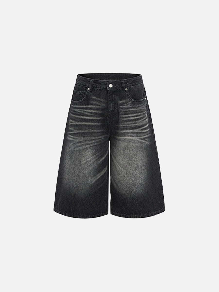 Wide-Leg Distressed Denim Shorts