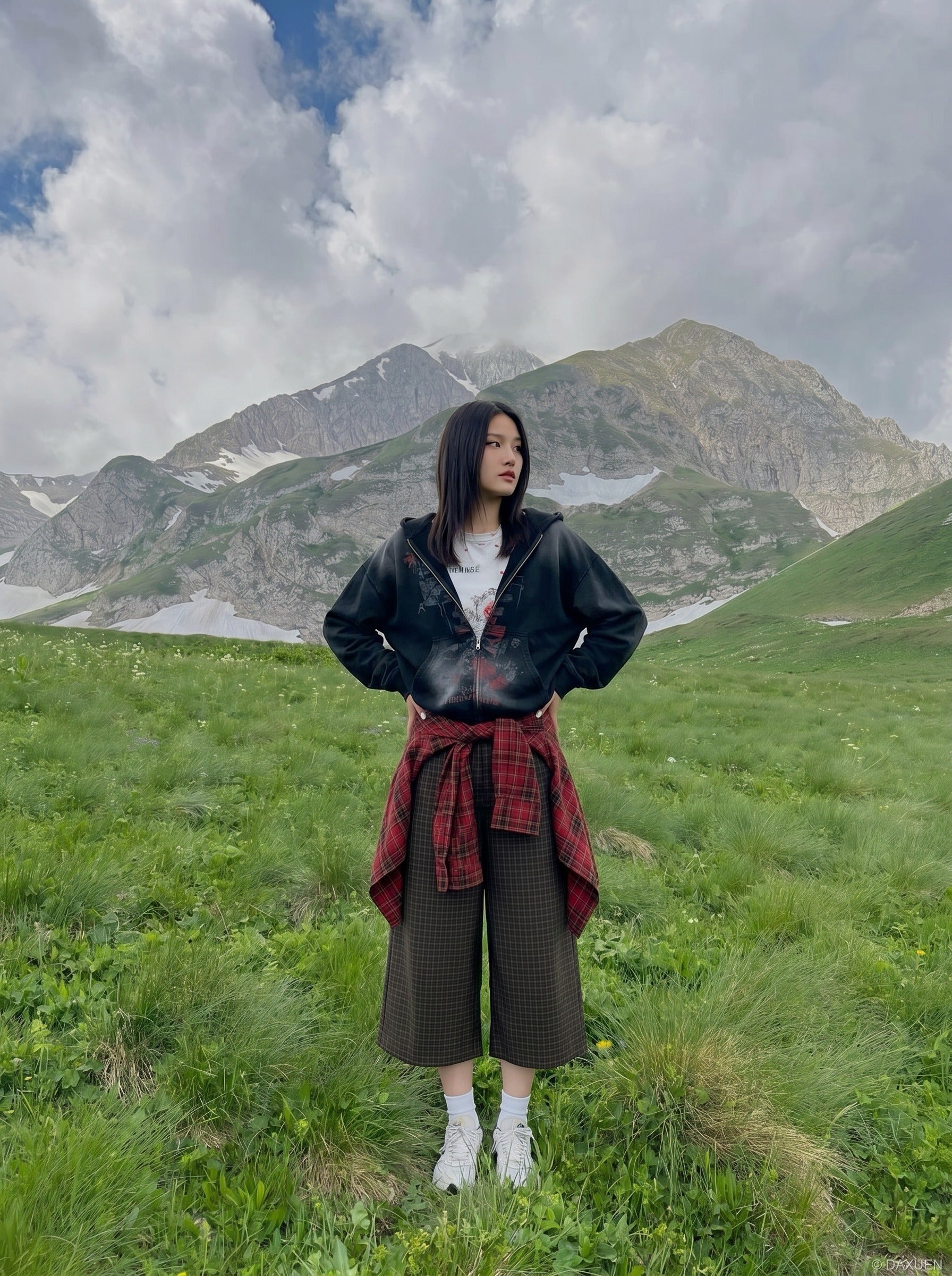 Wide-Leg Plaid Culottes Pants