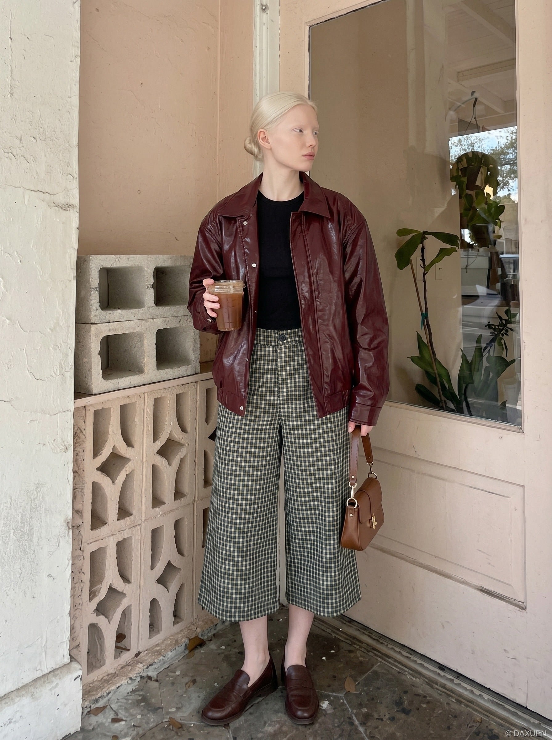 Wide-Leg Plaid Culottes Pants