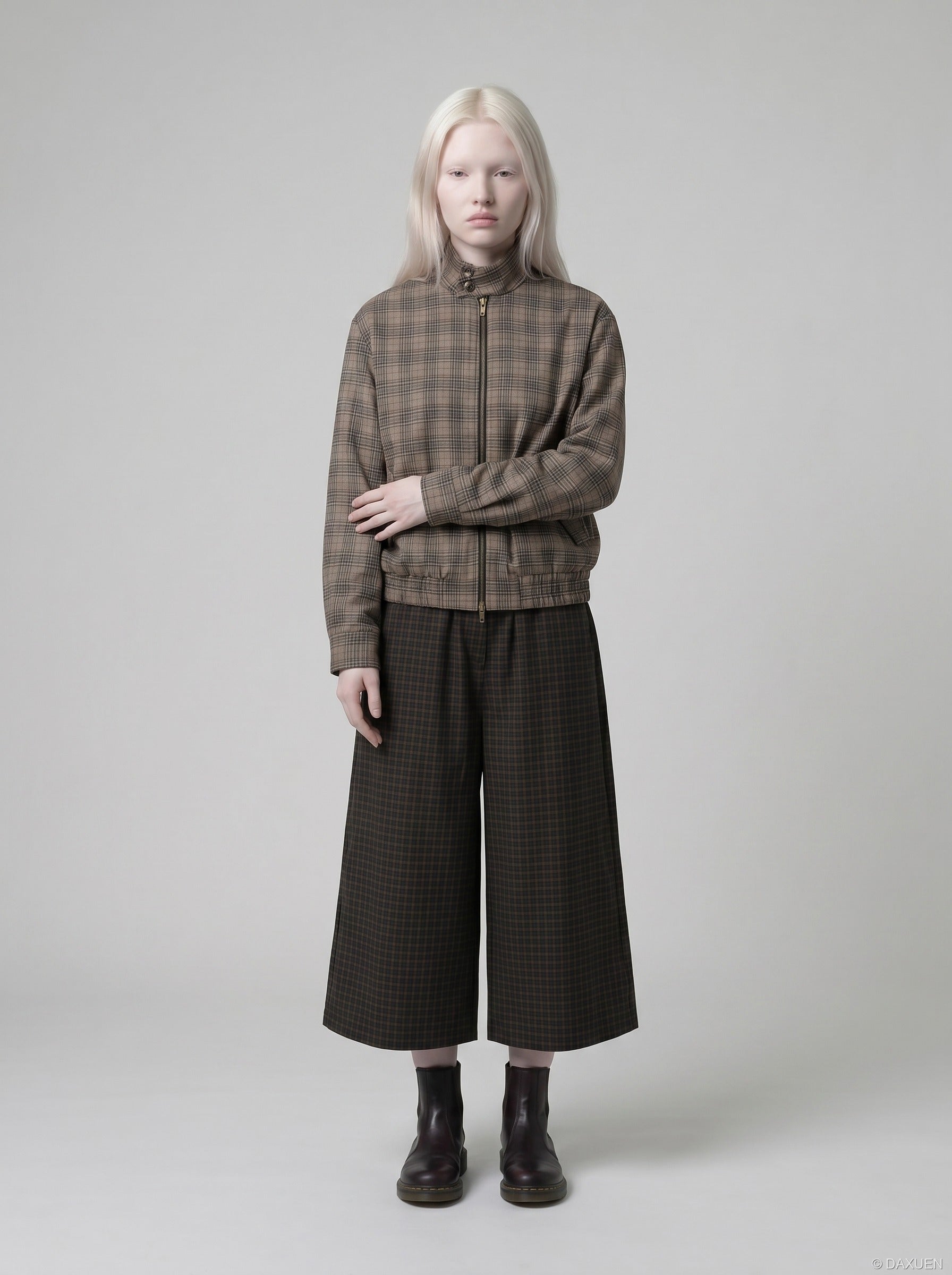 Wide-Leg Plaid Culottes Pants