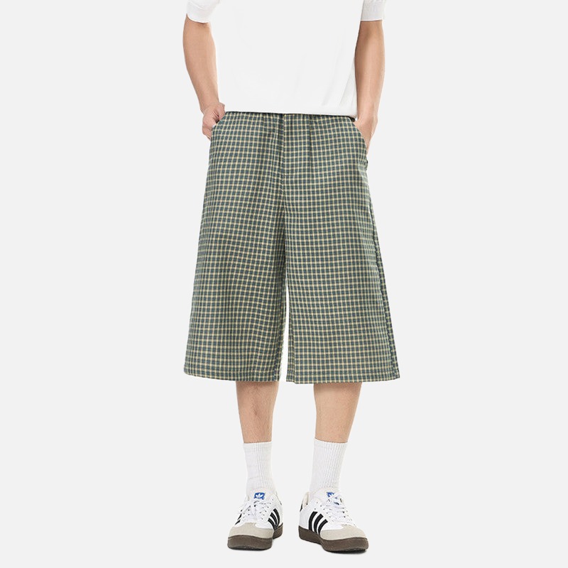 Wide-Leg Plaid Culottes Pants